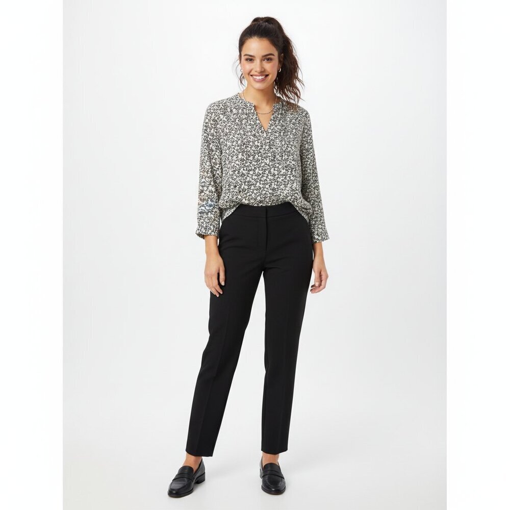ALFRED SUNG Black and White V-neck 3/4 Sleeve Relaxed Blouse  NWT